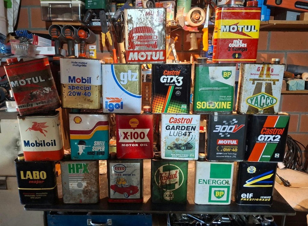 mooi lot van 20 vintage olieblikken met mooie patina, Ophalen of Verzenden, Gebruikt