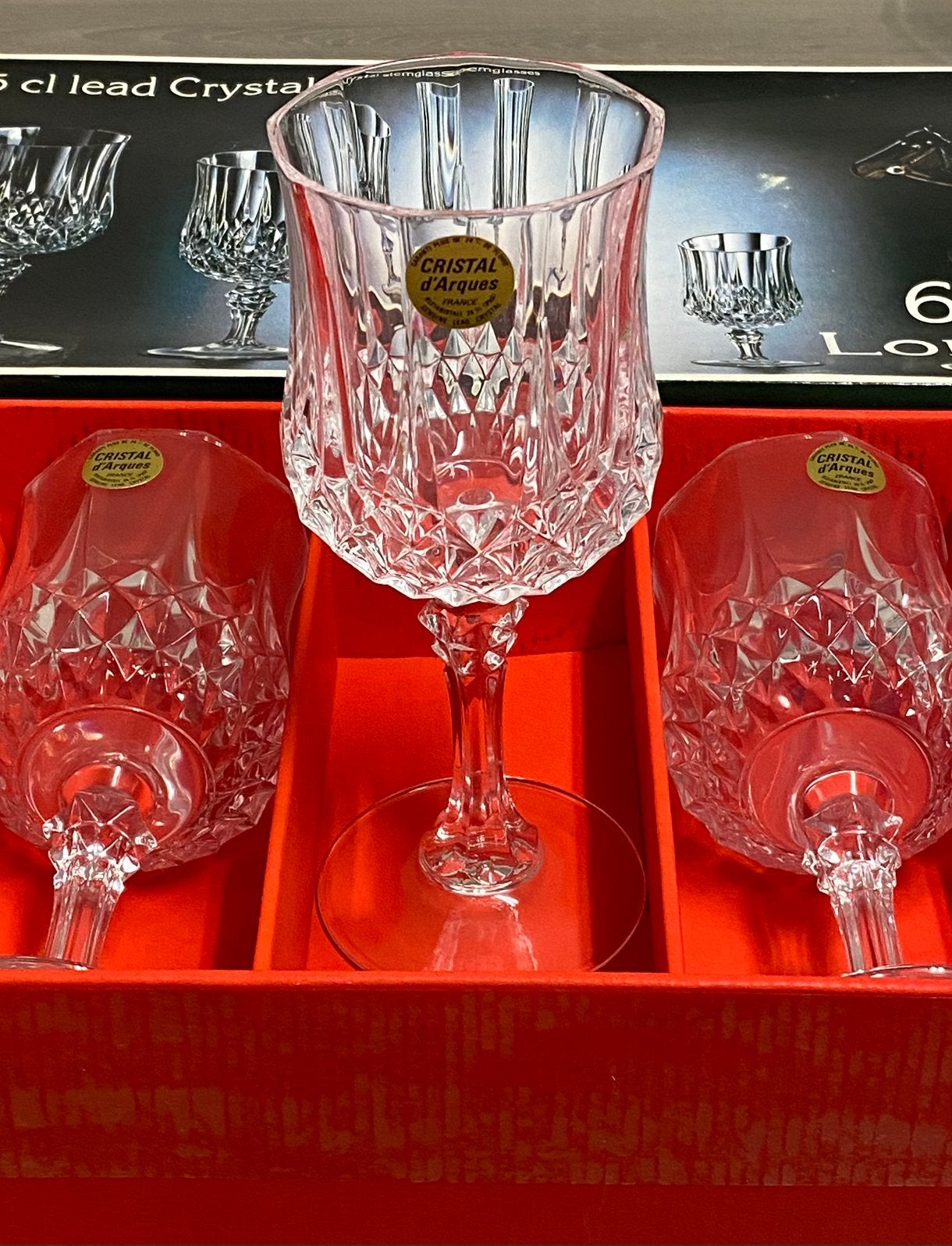 5 verres à pied, LONGCHAMP Cristal d’Arques, prix : 18€, Antiquités & Art, Enlèvement ou Envoi