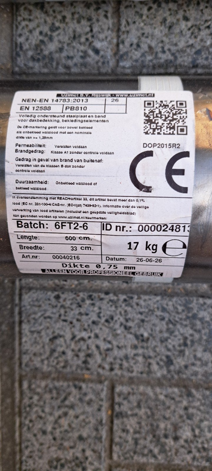 2 rouleaux plomb laminé PB 810., Bricolage & Construction, Tuiles & Revêtements de toit, Enlèvement, Neuf, Autres matériaux, Autres types