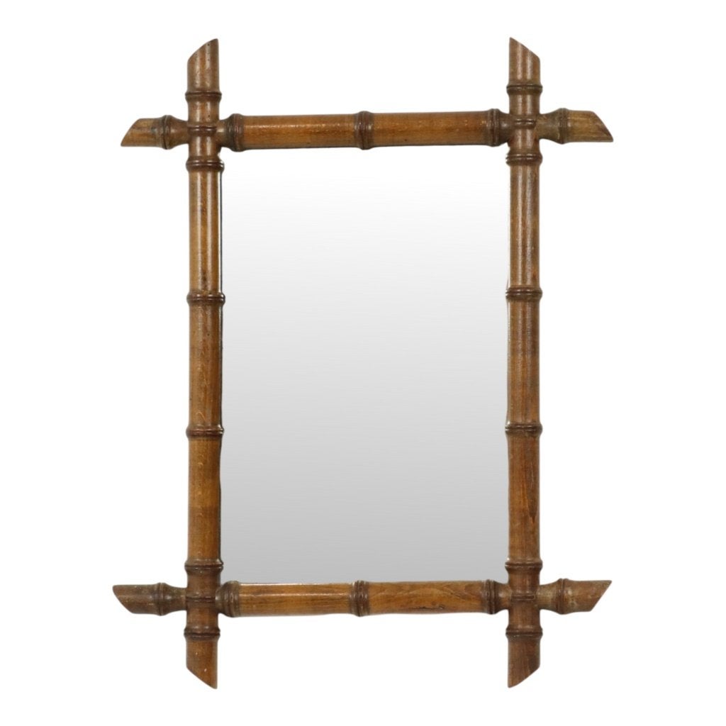 Franse Houten Faux Bamboe Spiegel Antiek 52x39cm, Antiek en Kunst, Ophalen of Verzenden, Minder dan 50 cm, Minder dan 100 cm