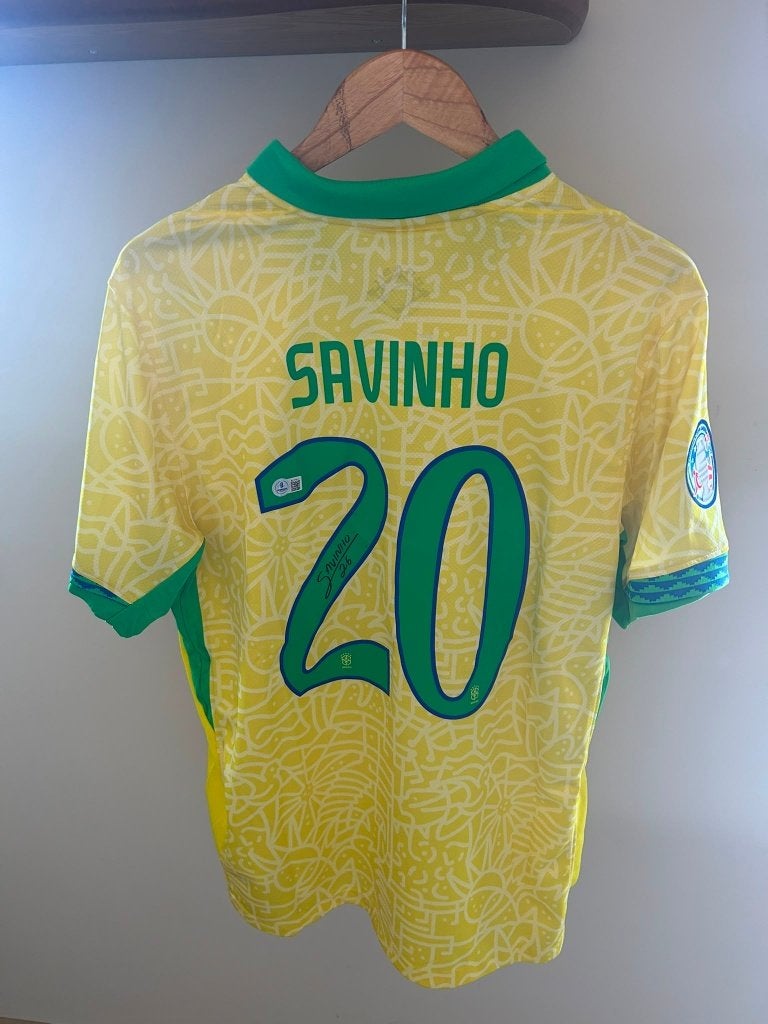 Gesigneerd Brazilië Thuisshirt Savinho #20 - Beckett COA, Sport en Fitness, Voetbal, Ophalen of Verzenden, Nieuw, Shirt
