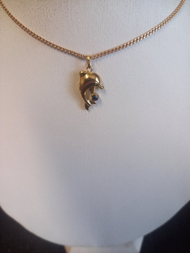 18K geelgouden dolfijn hanger, Blauw, Nieuw, Ophalen of Verzenden, Goud