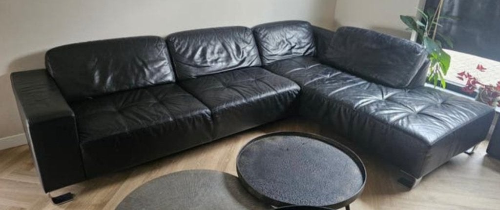 Hoekbank salon leder zwart, Huis en Inrichting, Ophalen, Hoekbank, Leer