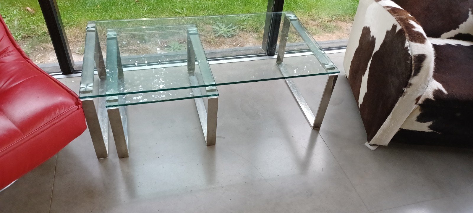 set van 2 glazensalontafel, Ophalen, Gebruikt