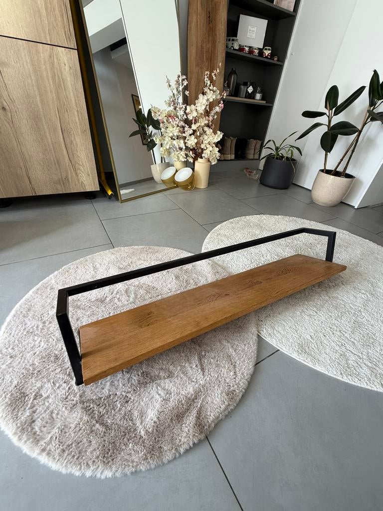 Zwevende legger – Frans eik & zwart metalen kader, Ophalen, Zo goed als nieuw, Hout