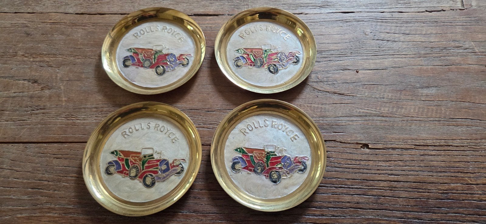 4 messing onderzetters/Rolls-Royce/mancave/bar/vintage, Ophalen of Verzenden