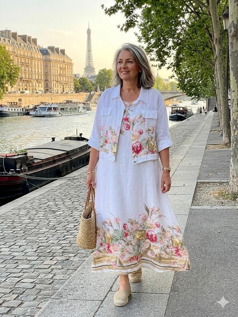 Ensemble Robe et Veste 100% LIN, Autres types, Colette, Blanc, Envoi
