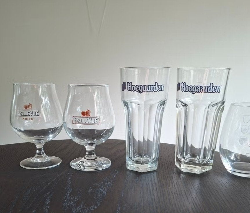 Bierglazen: kriek BelleVue, Hoegaarden, Liefmans on the rock, Ophalen of Verzenden, Gebruikt, Kan