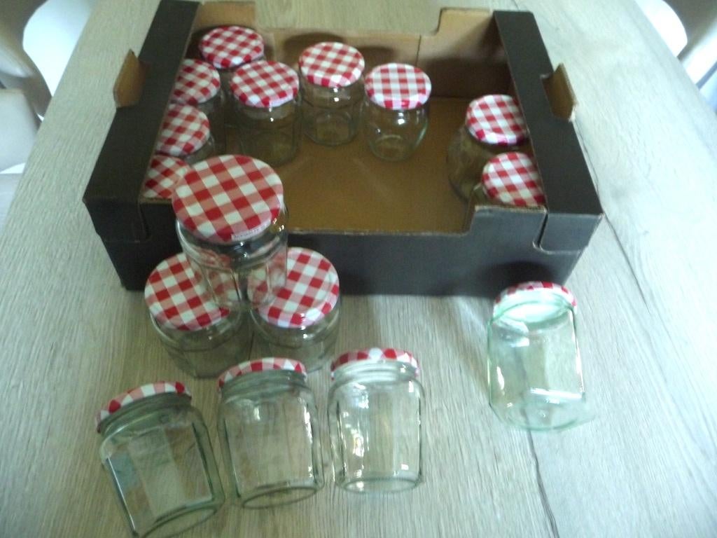 Pots à confiture « Nostalgie » 265 gr (jusqu'à 26 pièces), Enlèvement ou Envoi, Comme neuf, Verre, Casserole, Bidon ou Boîte