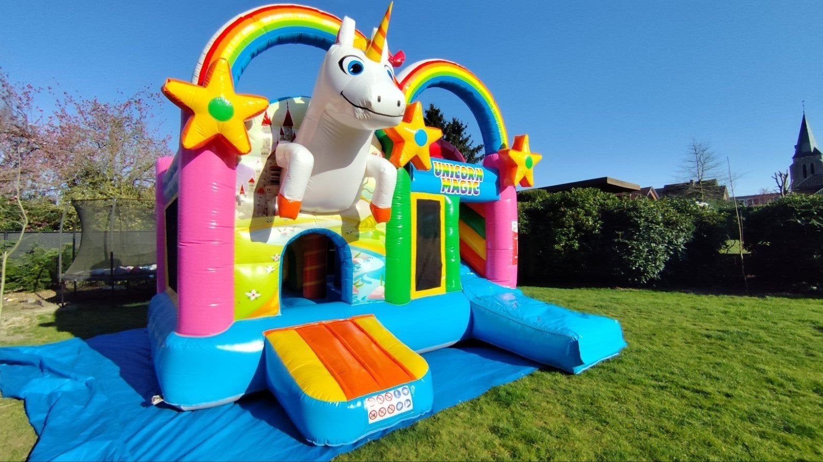 Prachtig unicorn springkasteel te koop + garantie + certif., Ophalen, Gebruikt