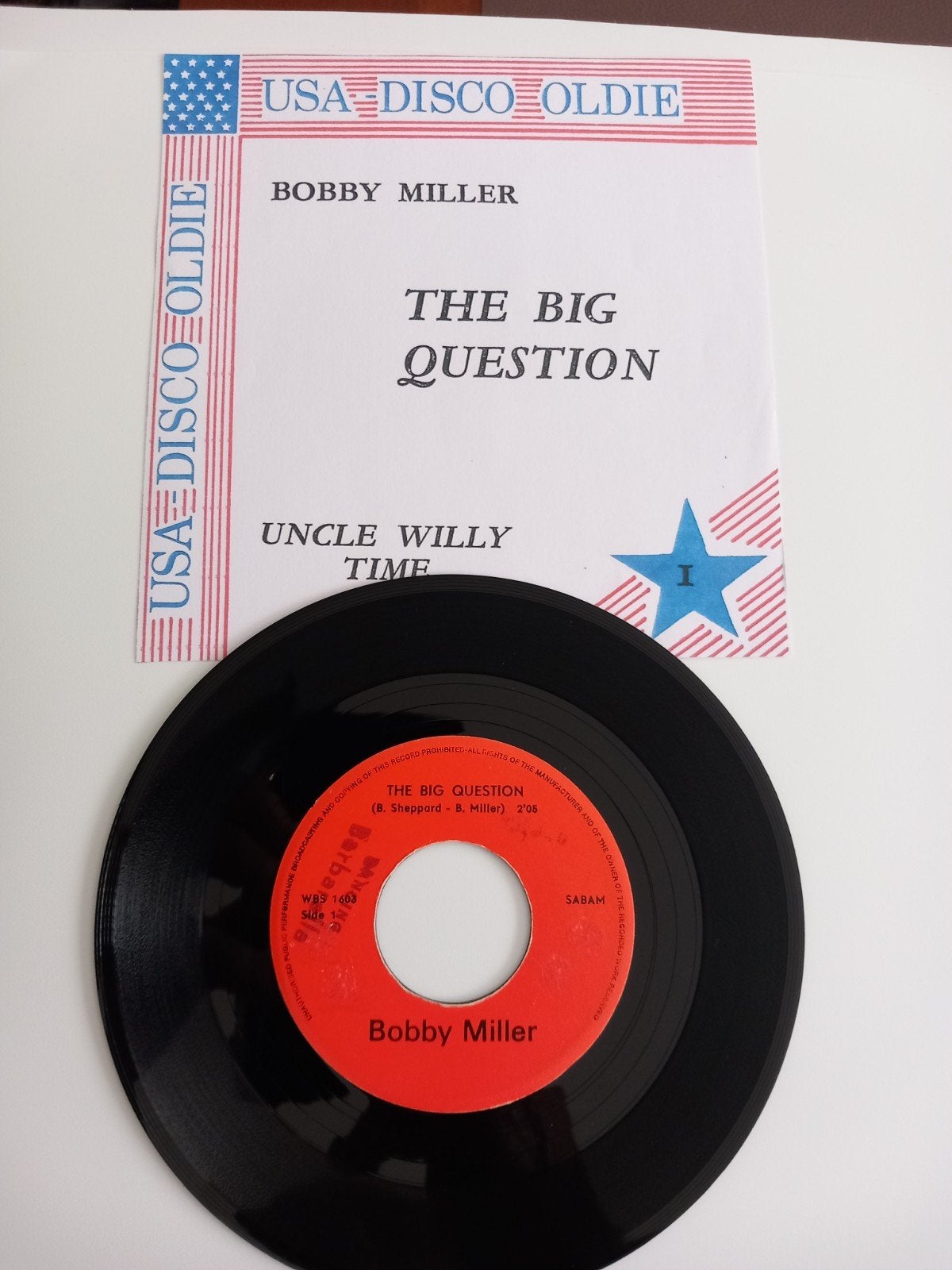 BOBBY MILLER. THE BIG QUESTION.  POPCORN 45T, Enlèvement ou Envoi