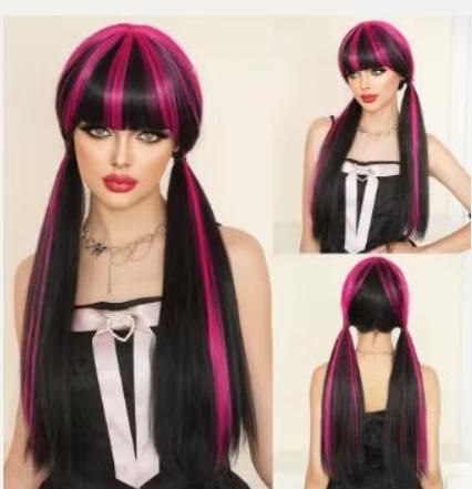 Vampire cosplay pruik zwart rood met synthetisch haar