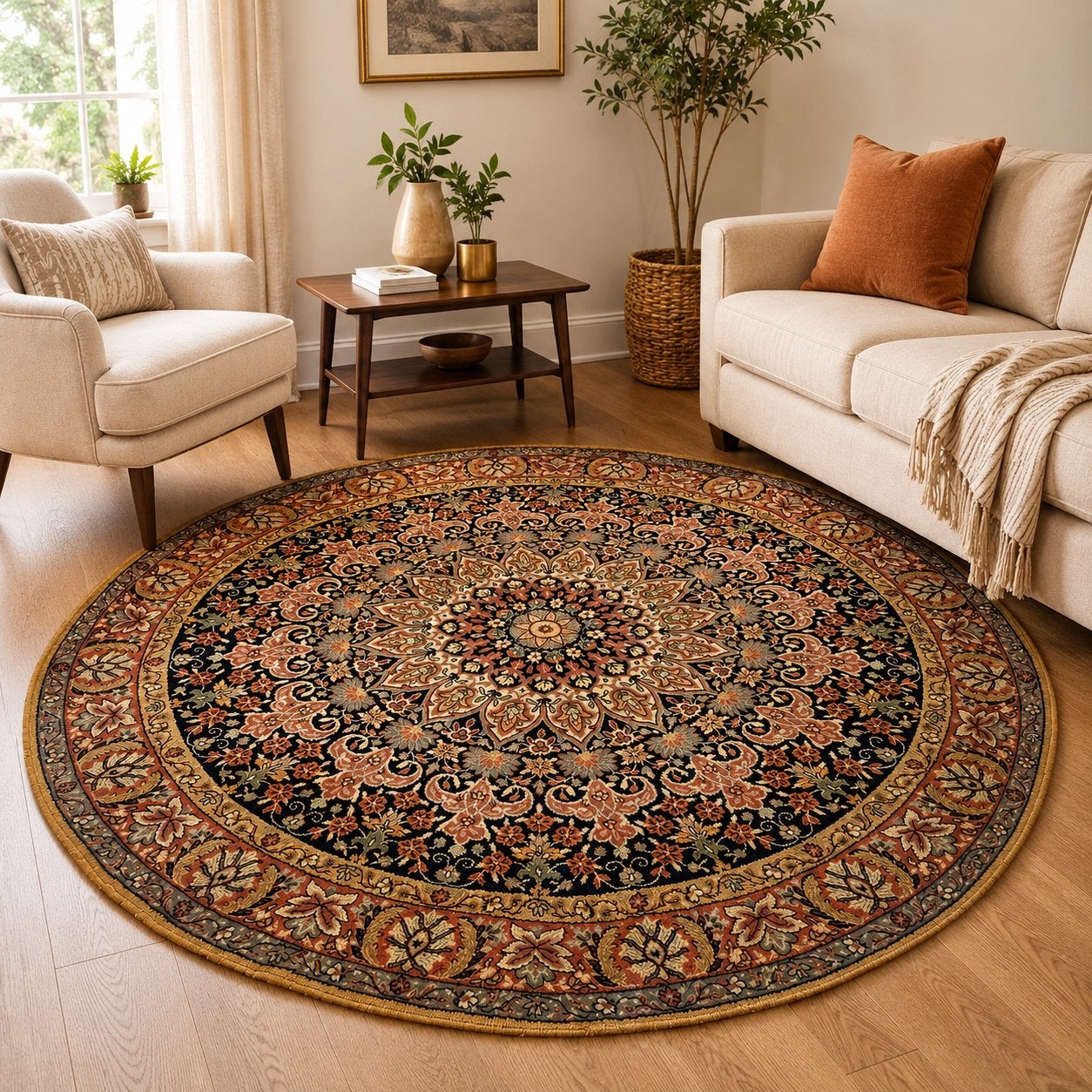Kabistan vintage rond vloerkleed — 100% wol — Ø ca. 200 cm, Huis en Inrichting, Stoffering | Tapijten en Vloerkleden, Gebruikt