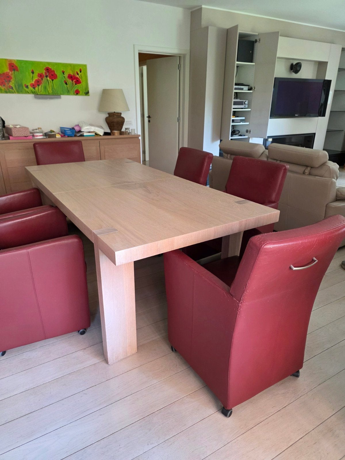 Fauteuils de salle à manger cuir .bordeaux à roulettes, Enlèvement, Cuir