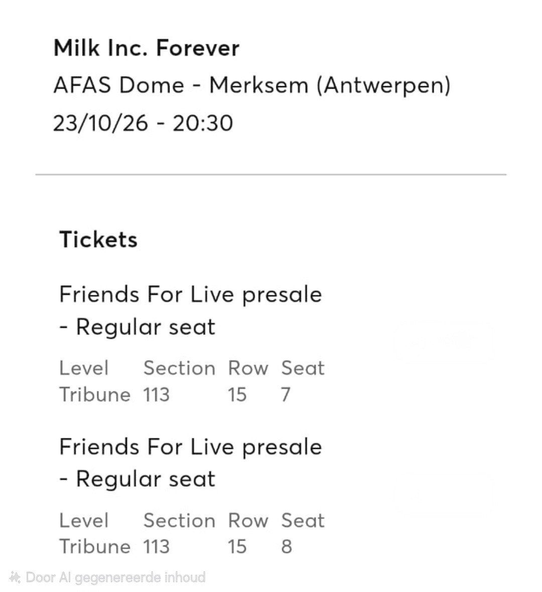 2x tickets Milk Inc 23/10 - 20h30 - AFAS Dome
