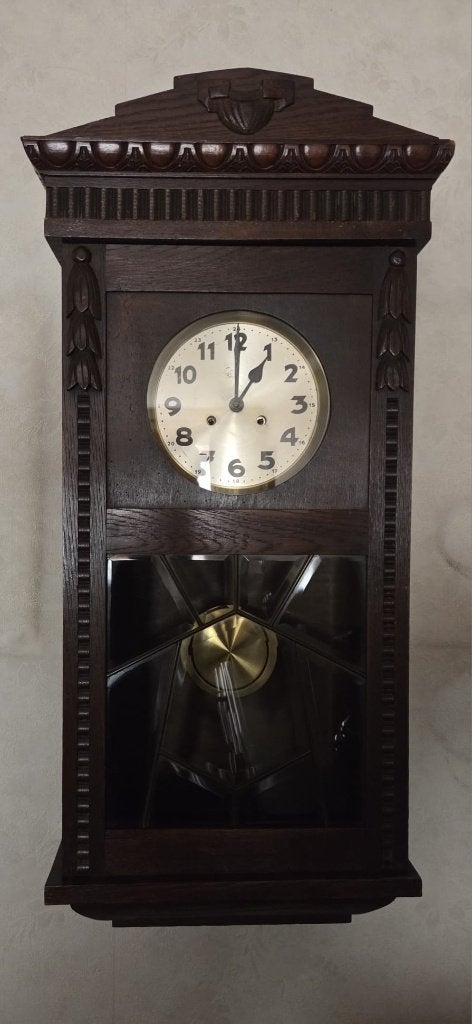 Wandklok of regulateur, met slinger. (1890 - 1920), Ophalen