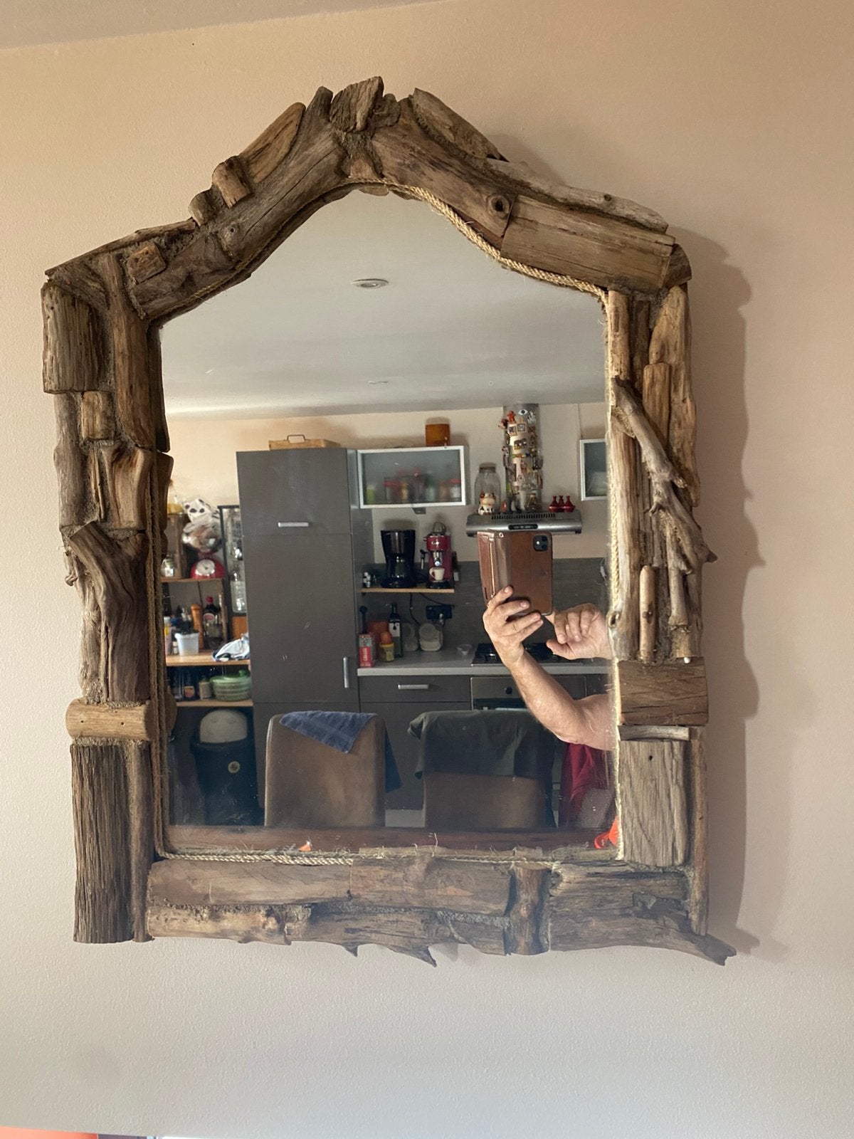 Miroir bois flotté 80x60 artisanale, Enlèvement