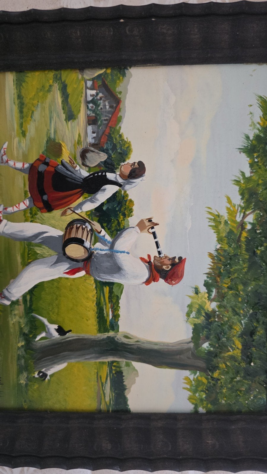 Belle peinture originale sur panneau représentant une scène, Antiquités & Art, Enlèvement ou Envoi, Bois, Peinture à l'huile