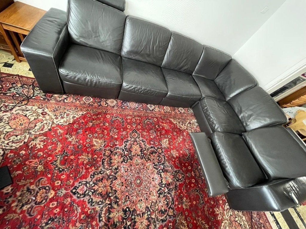 Zwarte leren hoekzetel Italsofa, elektrische relax, Ophalen, Gebruikt, Hoekbank, 300 cm of meer