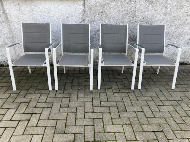tuinstoelen - witte ALU tuinstoelen (4 stuks), Tuin en Terras, Ophalen, Gebruikt, Aluminium, Stapelbaar