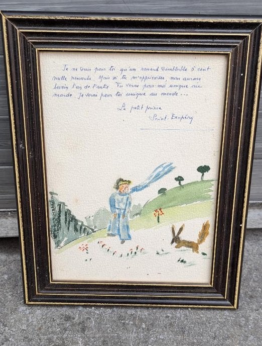 Aquarelle le petit prince signe saint exupery, Ophalen of Verzenden, Aquarel