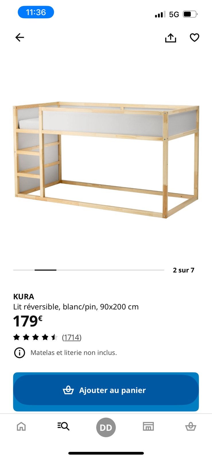 Lit réversible IKEA KURA 90x200 cm – pin/blanc, Enlèvement, Comme neuf