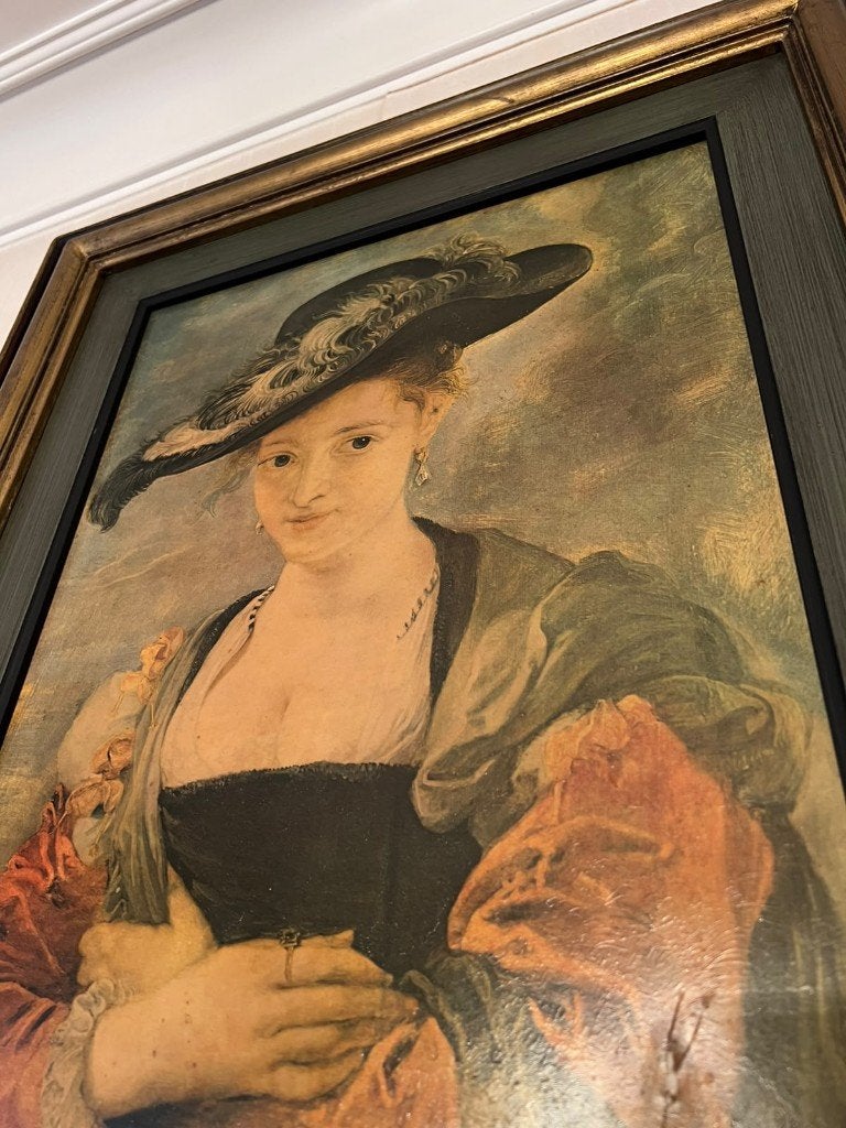 Klassieke ingelijste reproductie ‘De strohoed’ (Rubens), Antiquités & Art, Portrait ou Personnes, Enlèvement, Encadré, Impression
