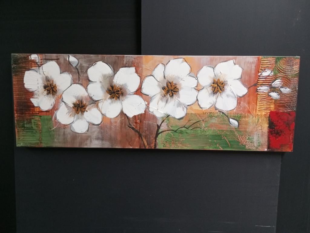 schilderij bloemen  afmeting 120 cm x 40 cm, Moins de 50 cm, Comme neuf, Enlèvement, Peinture