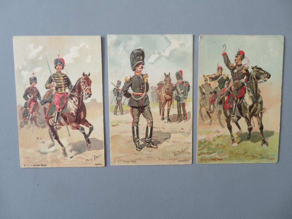 12 pk Belgisch Leger  Militaire Uniformen Louis Geens 1904, Verzamelen, Ophalen of Verzenden, Overige soorten, Foto of Poster