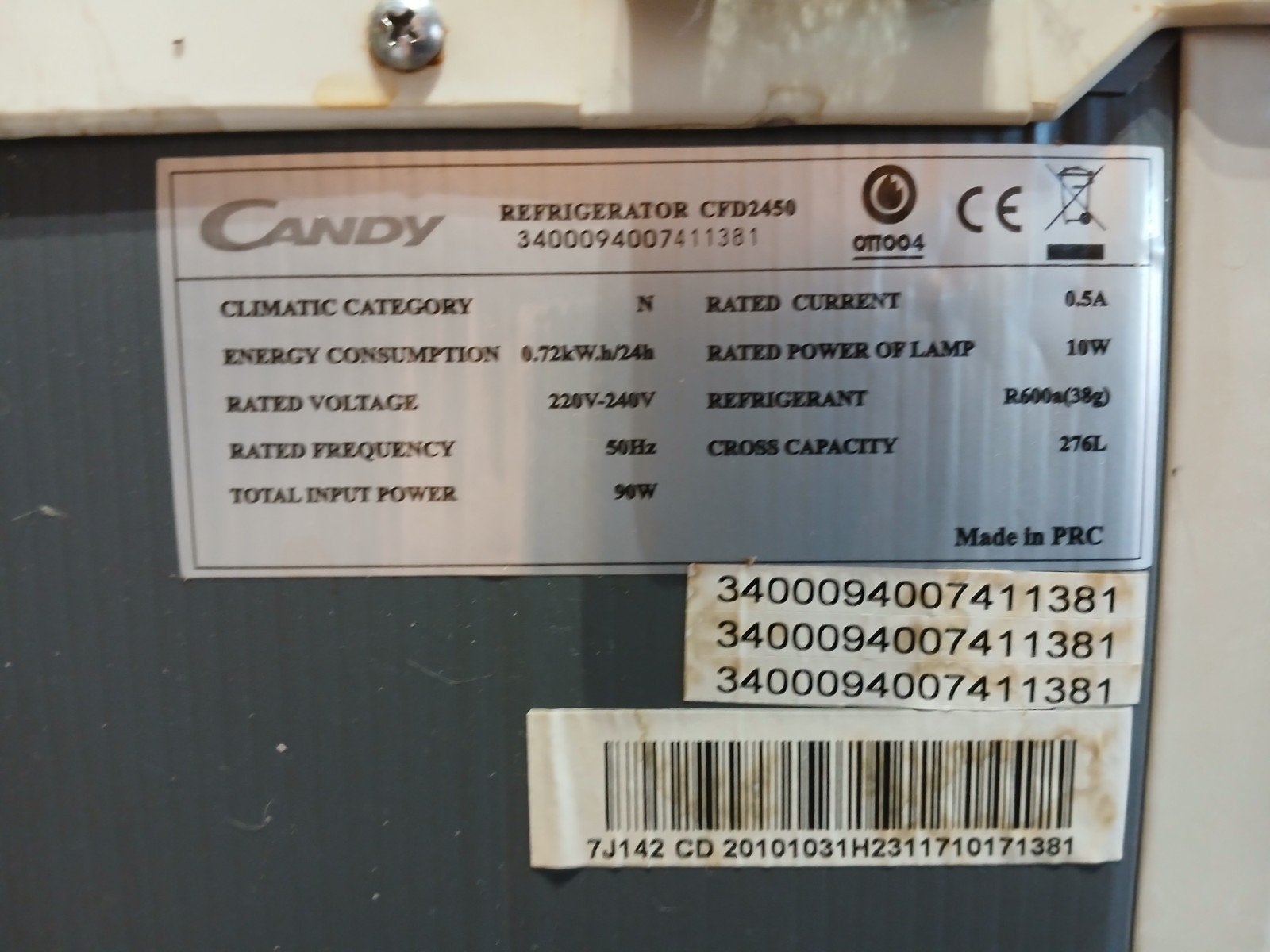 Marque Candy, 276litres, bon état  1m445555, Ophalen
