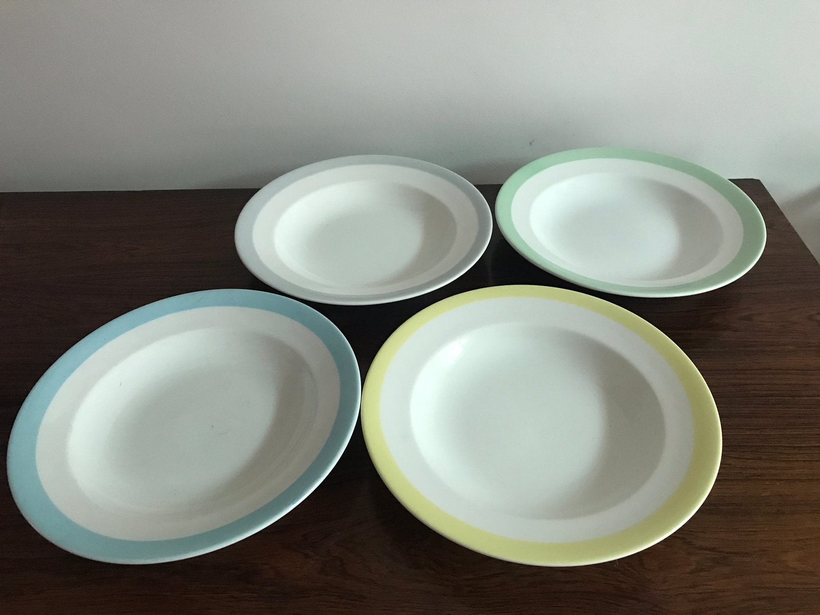 Boch Set van 4 diepe borden soepborden pastel rand, Antiek en Kunst, Ophalen of Verzenden