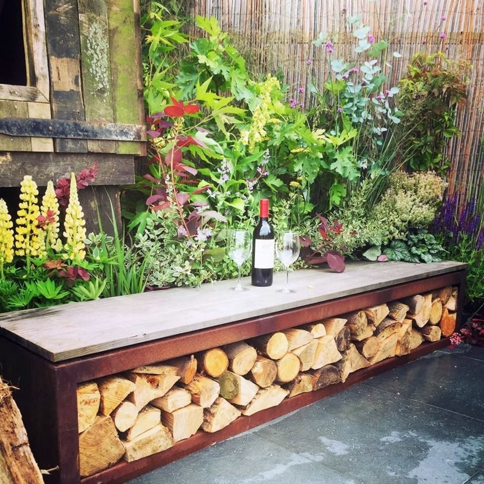 Banc de jardin en acier Corten, rangement en bois, Enlèvement ou Envoi, Neuf, Autres matériaux