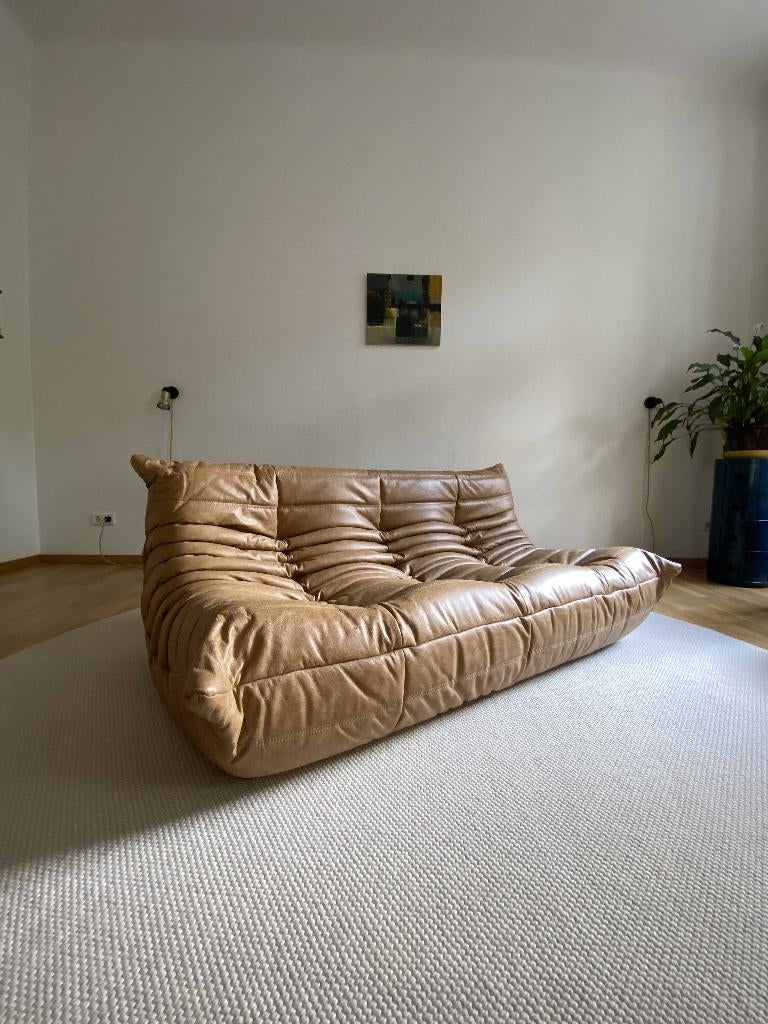 Ligne Roset - Togo - Driezits Bank/Sofa - Camel Bruin Leer, Huis en Inrichting, Zetels | Zetels, 150 tot 200 cm, Driepersoons