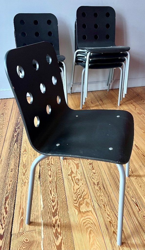 Chaises empilables bois noir / pieds métal - 8 disponibles, Enlèvement, Bois, Noir, Cinq, Six Chaises ou plus