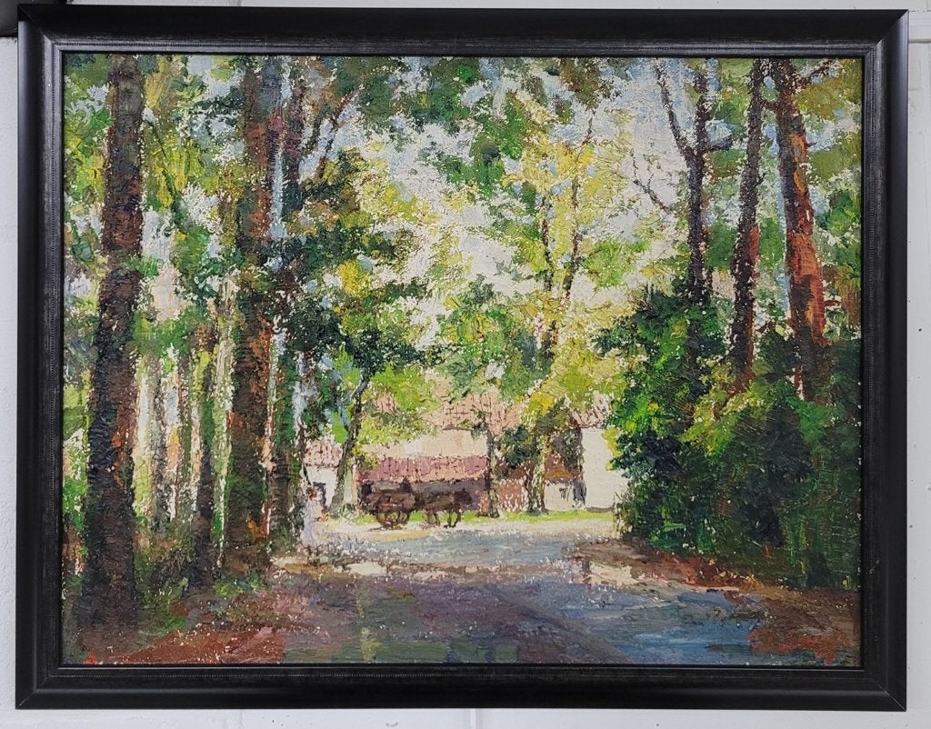Joseph TILLEUX, met paard en kar, Doek, Impressionistisch, Ophalen of Verzenden, Gesigneerd