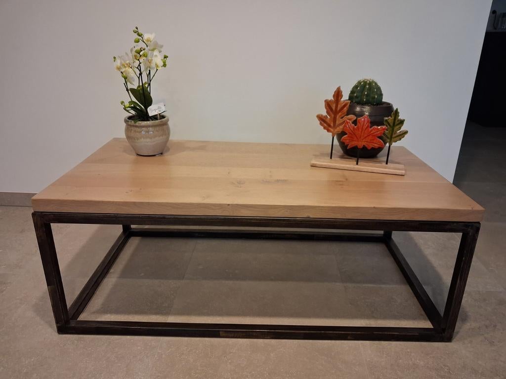 Salontafel modern eik metaal, Huis en Inrichting, Ophalen, 100 tot 150 cm, 50 tot 100 cm, Zo goed als nieuw