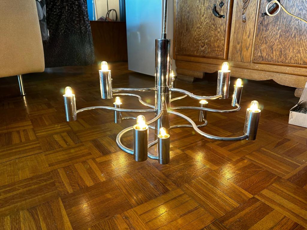 Vintage Space Age chromen lamp 70’s Sciolari style, Huis en Inrichting, Lampen | Kroonluchters, Ophalen, Gebruikt, Metaal