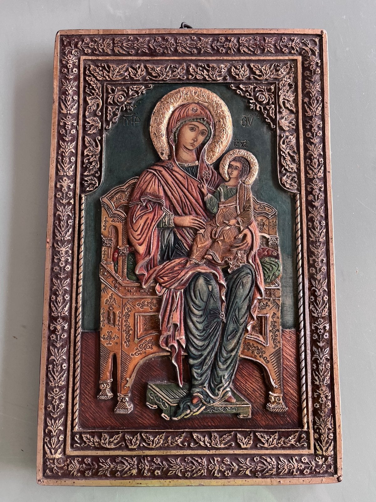 Prachtige Byzantijnse Reliëf Icoon – Moeder Gods Eleusa, Antiek en Kunst, Antiek | Religieuze voorwerpen, Ophalen