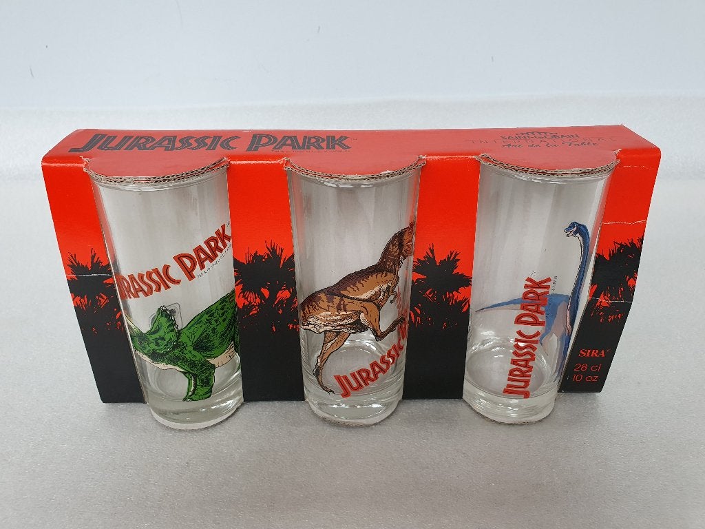 Jurassic Park: set van 3 drinkglazen (Amblin, 1992) (2), Enlèvement ou Envoi, Neuf, Verre à soda