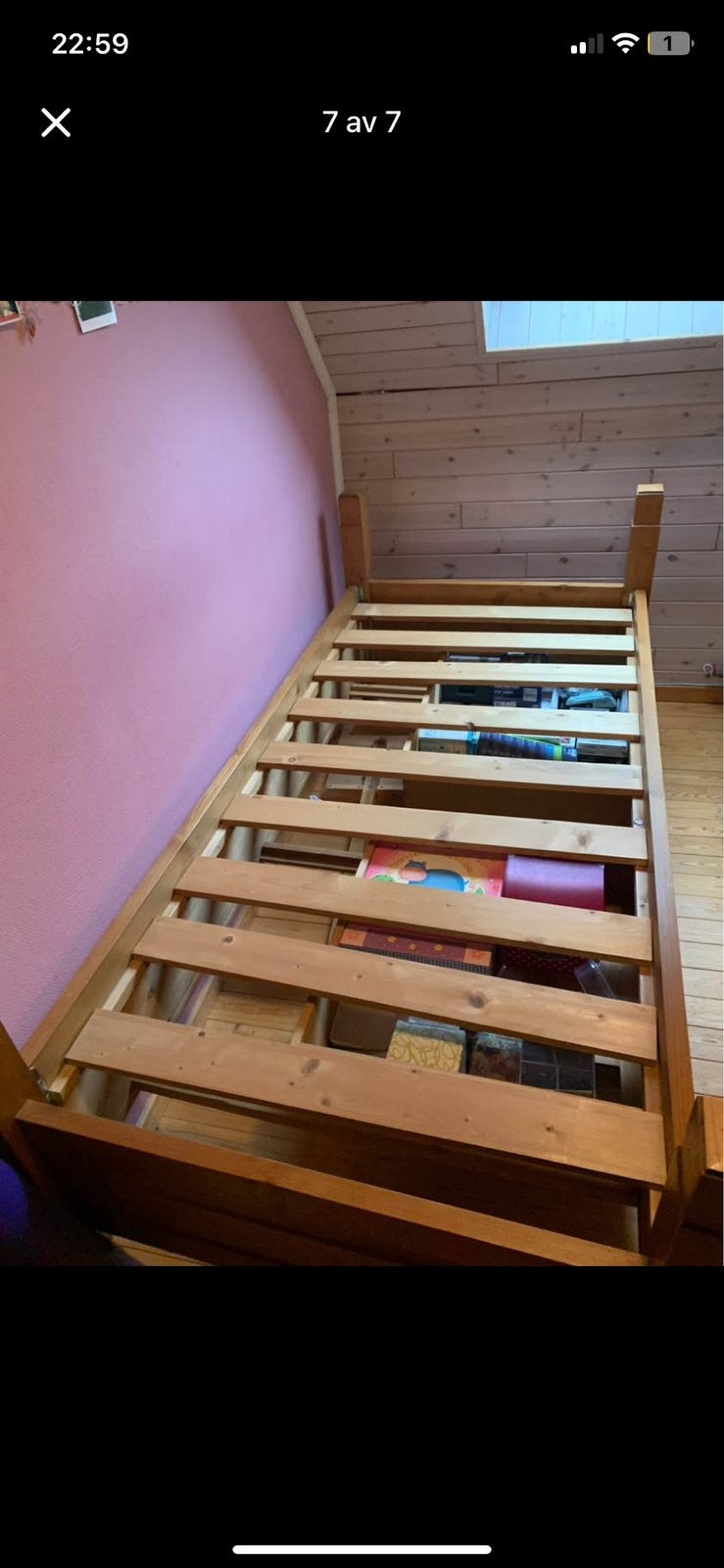 Eempersoonsbed in grenen met bewaarlades, Huis en Inrichting, Ophalen, Eenpersoons, Bruin, 200 cm