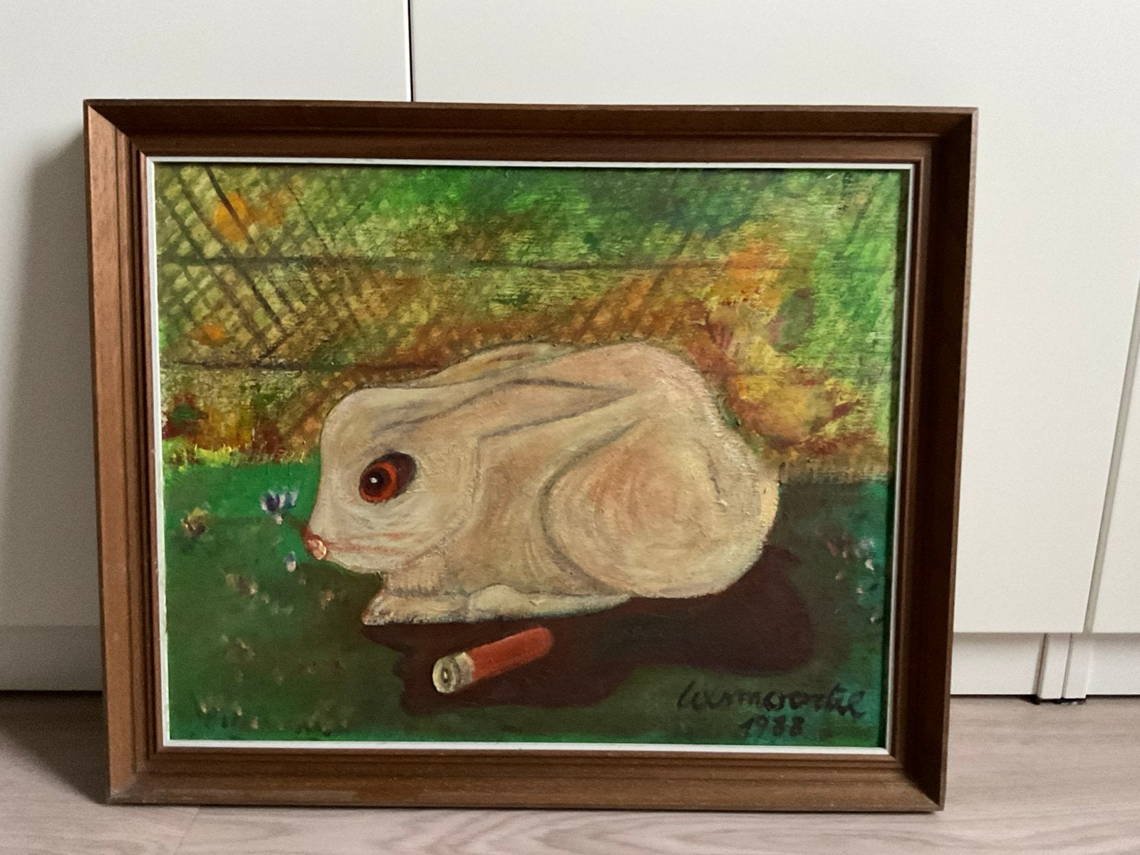 Schilderij met konijn, ingekaderd, Ophalen of Verzenden