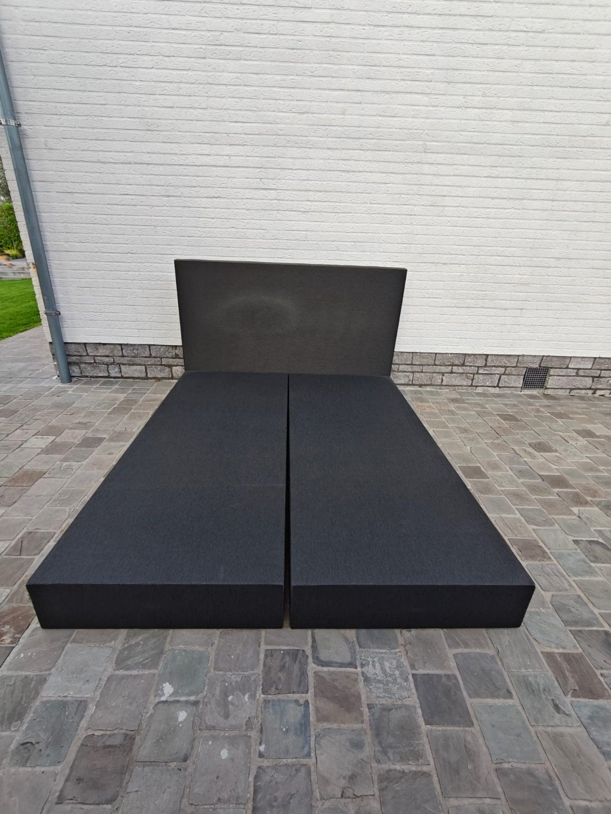 Donkergrijze  boxspring, Gris, Enlèvement, Utilisé, 200 cm