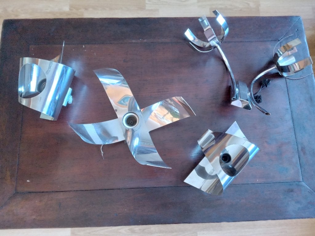 Set van 4 vintage chromen metalen schansen., Ophalen, Gebruikt, Metaal, Zilver
