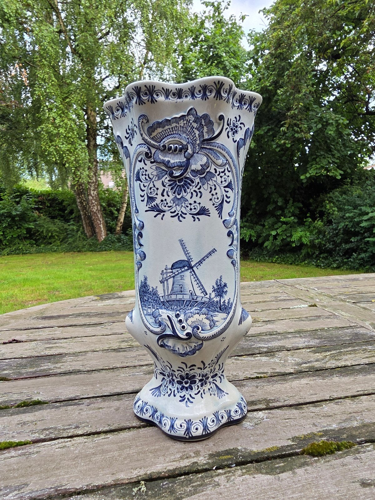 Delfts blauwe vaas met molendecor (30cm), Ophalen