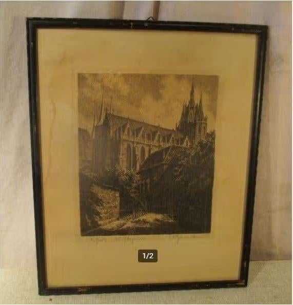 Belle gravure ancienne 'Stiftgasse Vienna' - 35x29, Enlèvement ou Envoi, Vue urbaine, Gravure, Encadré