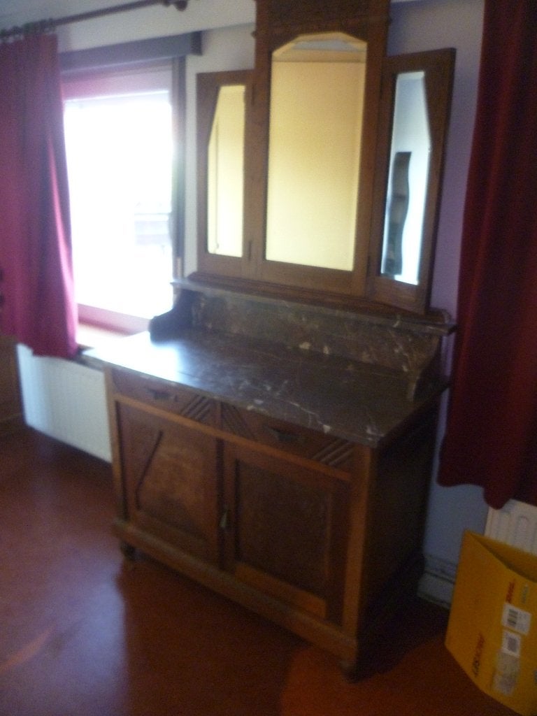 OUDE COMMODE MET MARMEREN BLAD + 3LUIKSPIEGEL, Antiek en Kunst, Ophalen
