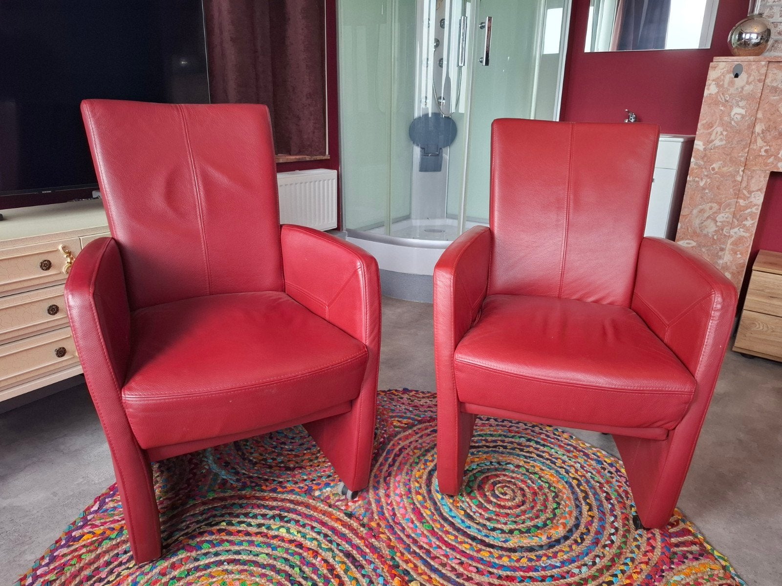 2x rode zetel, Huis en Inrichting, Ophalen, Zo goed als nieuw, Leer