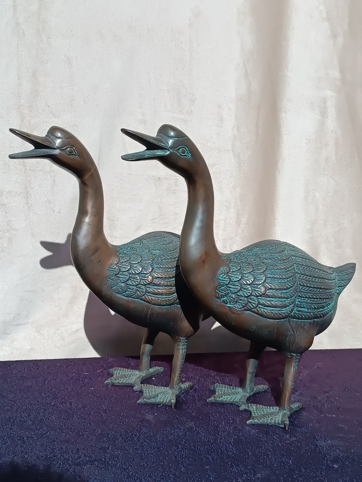 Ensemble de 2 cygnes à pommeau en bronze, Antiquités & Art, Enlèvement ou Envoi, Bronze