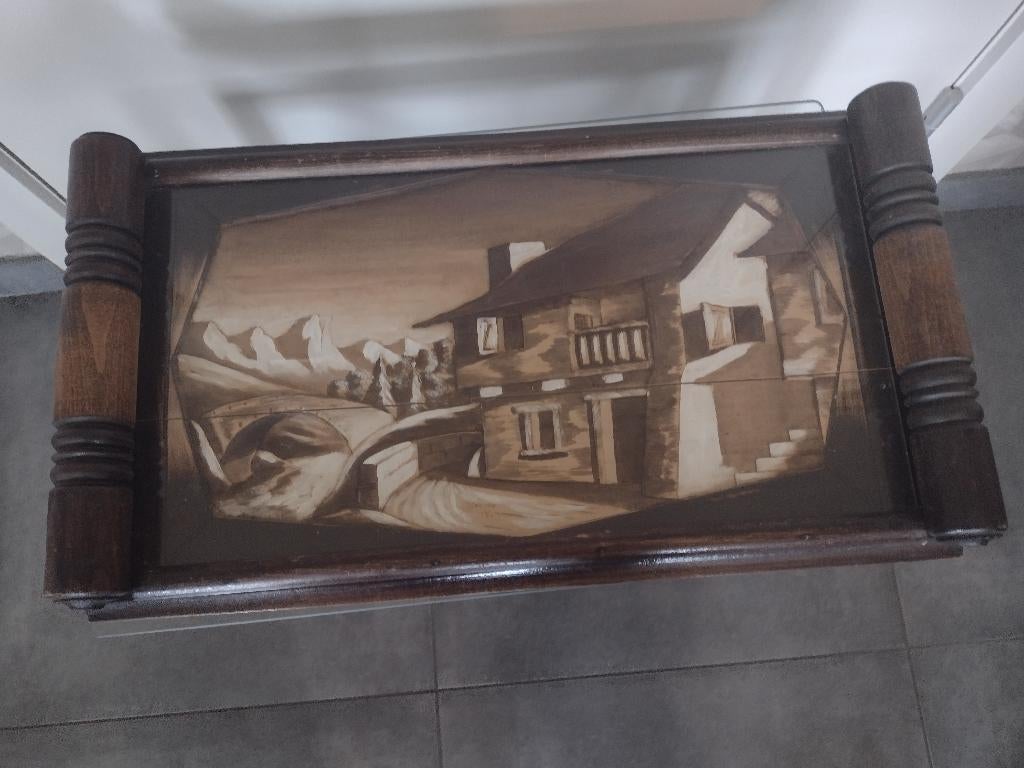Vintage houten dienblad met kubistisch kunstwerk, Antiek en Kunst, Overige onderwerpen, Handgemaakt, 20 - 50 cm, Hout