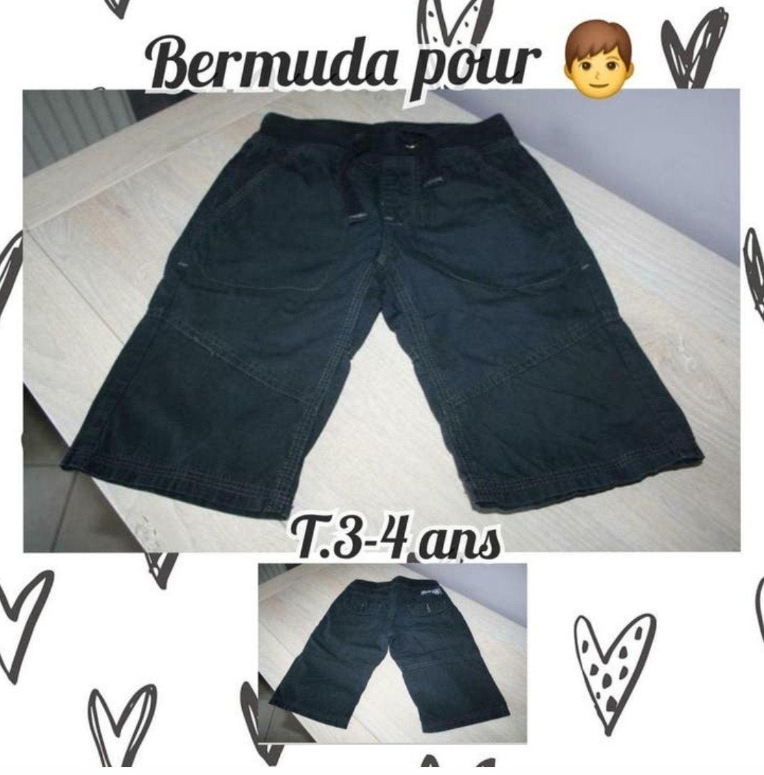 Bermuda pour garçon -noir-T.3-4 ans, Ophalen of Verzenden, Gebruikt, Jongen, Broek